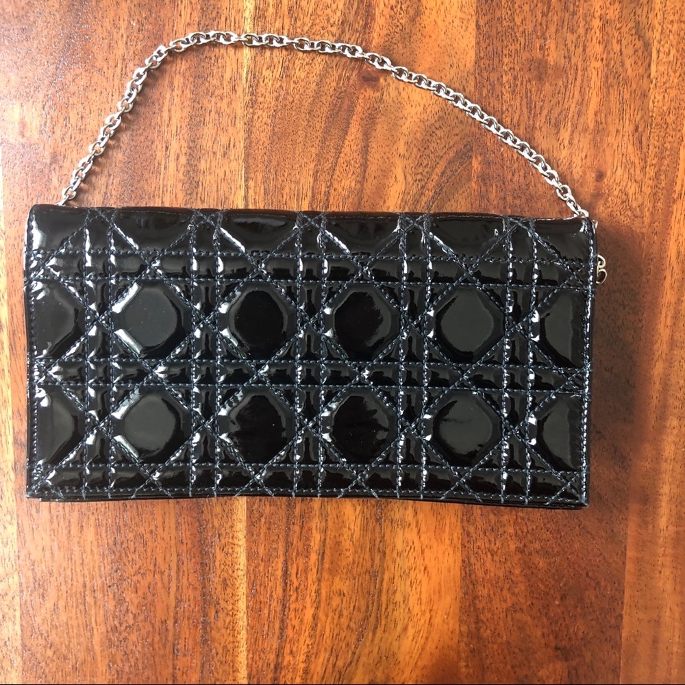 Dior Wallet on Chain Black Patent Leather